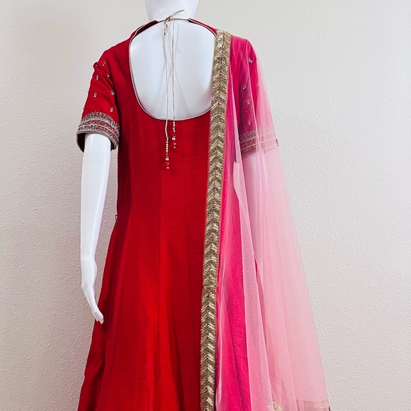Red Anarkali gown or dress with dupatta and matching bottom - Picture 6 of 13